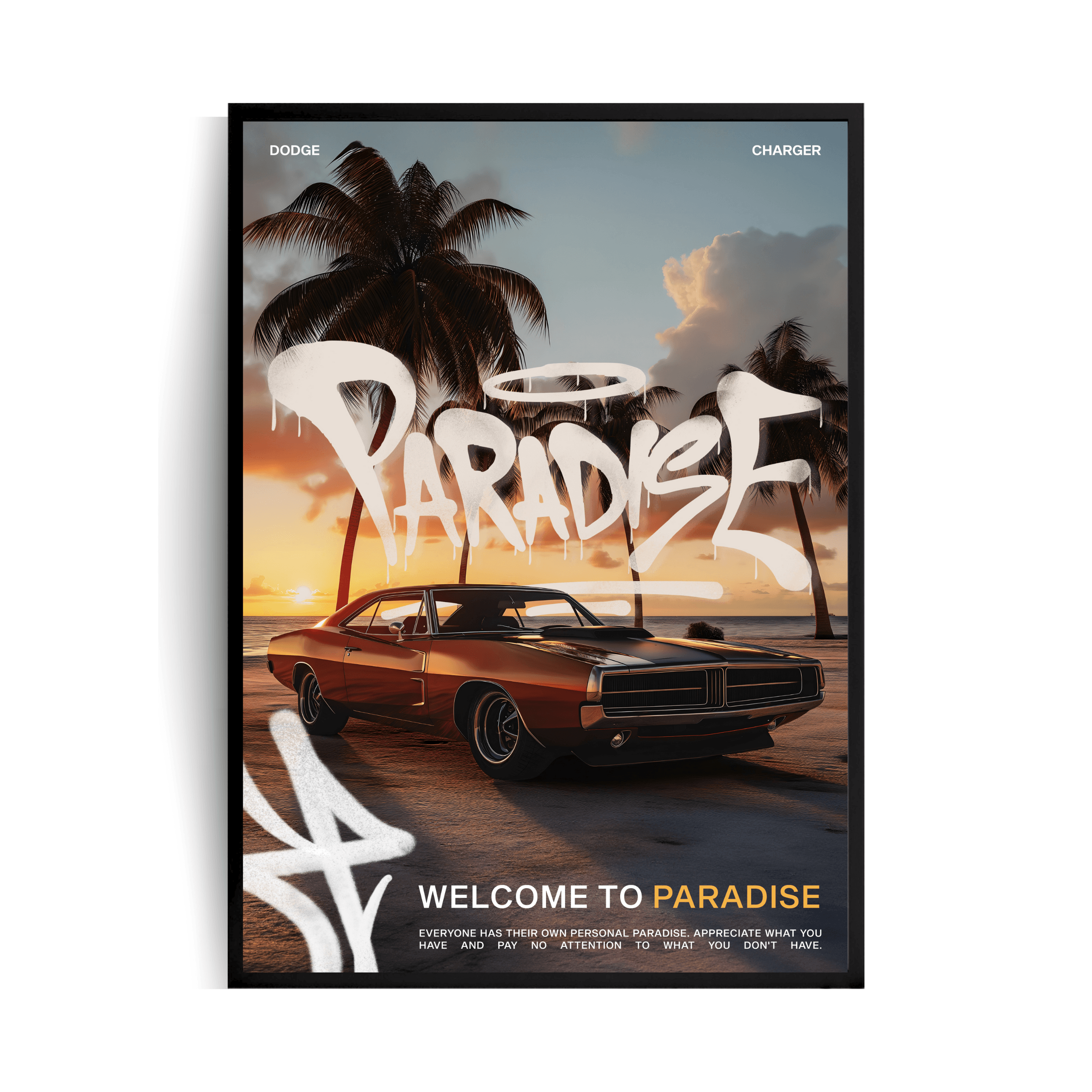 Dodge Charger ,,PARADISE,, Plakat w ramie