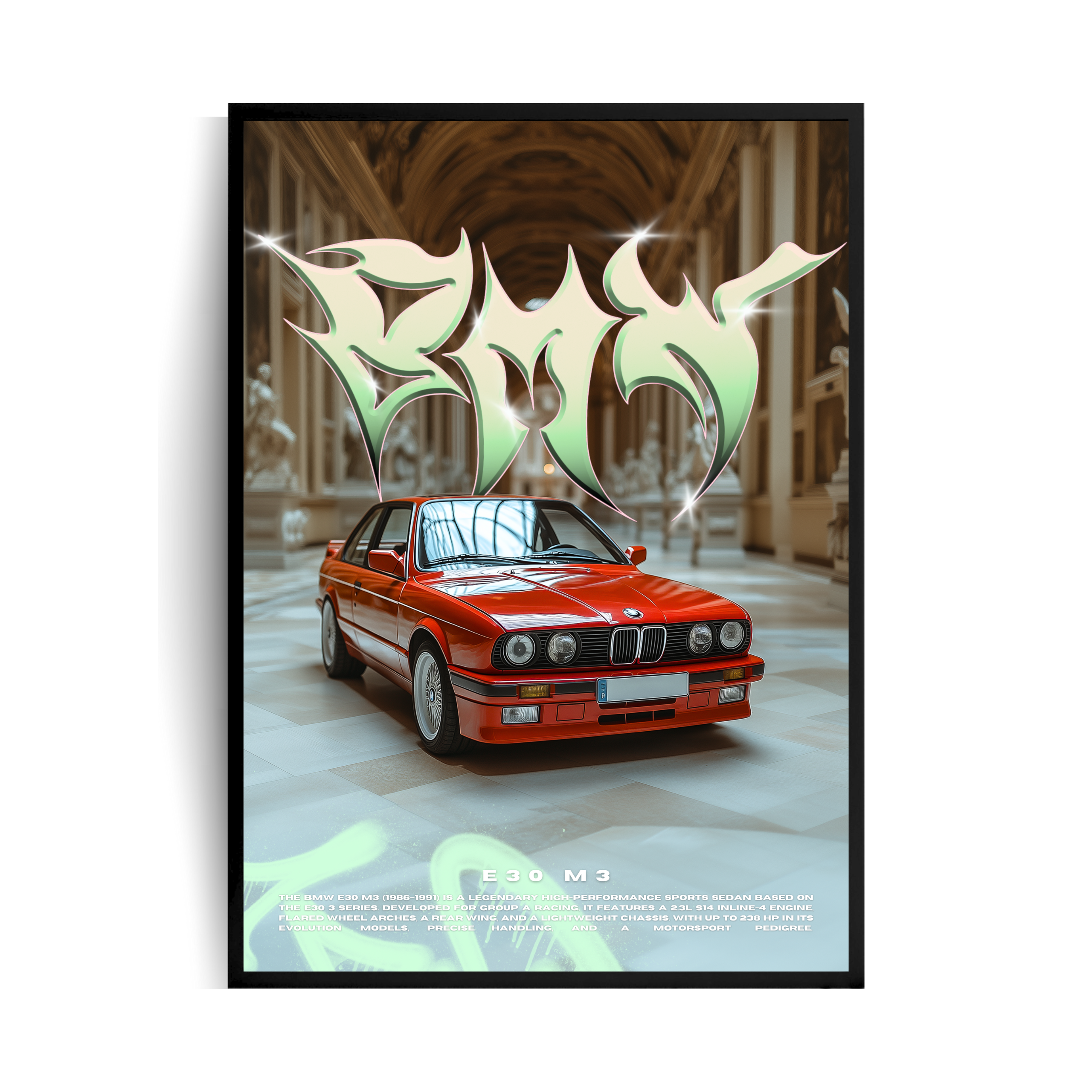 BMW E30 M3 plakat w ramie