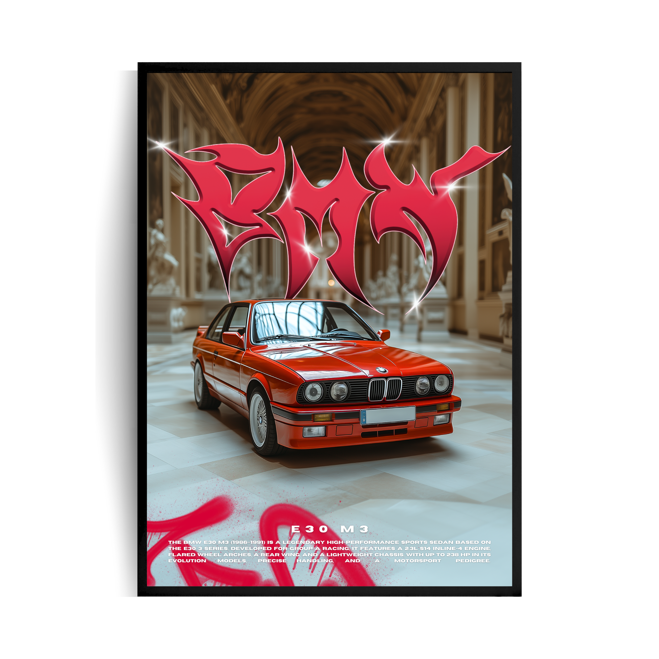 BMW E30 M3 plakat w ramie