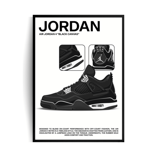 Jordan 4 Black Canvas Plakat w ramie