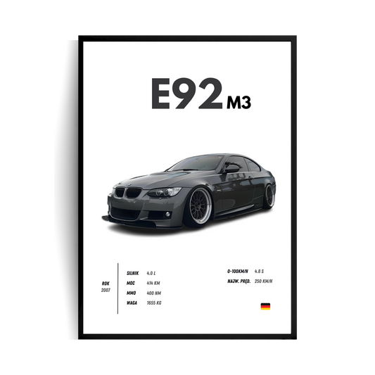 BMW E92 M3 Plakat w ramie